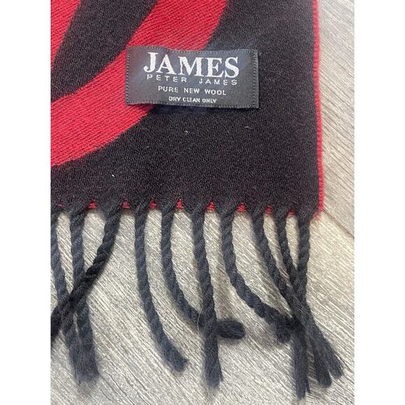 James Peter James Pure New Wool Scarf Wrap Red Black Art To Wear Unisex Fringe - Picture 5 of 8